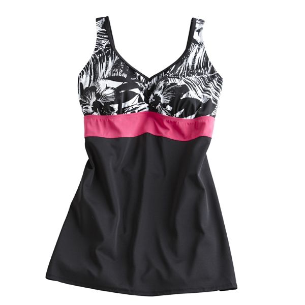 Tropical Escape Women's Plus Floral Bodice Banded Swim Dress