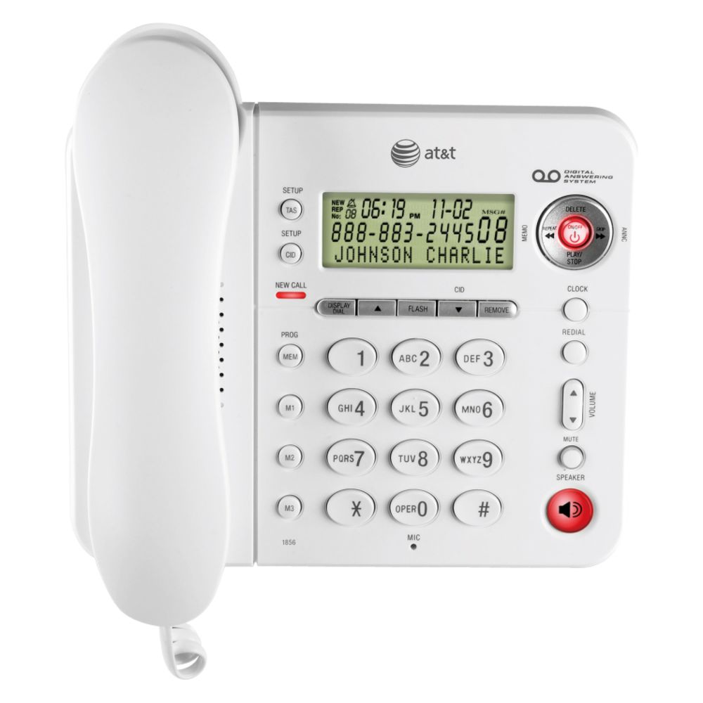 AT&T Corded Phone w/ Speakerphone & Digital Answering System - White
