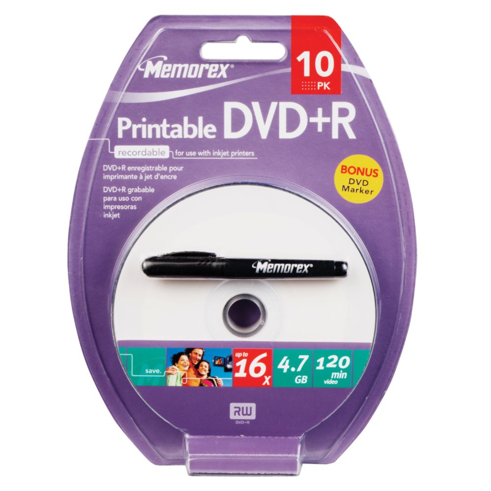 Memorex&trade; DVD+R with Printable Surface, 16X, 10/PK at Sears.com