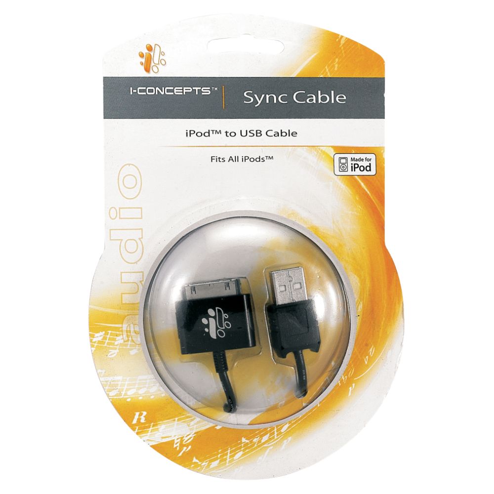 iConcepts Retractable iPod-to-USB Sync & Charge Cable - Black