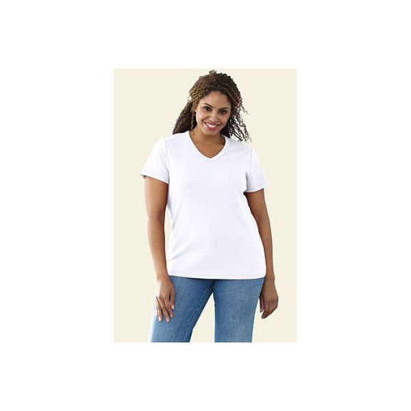 Lands' End Women's Plus Size Short Sleeve 1x1 Rib V-neck Top