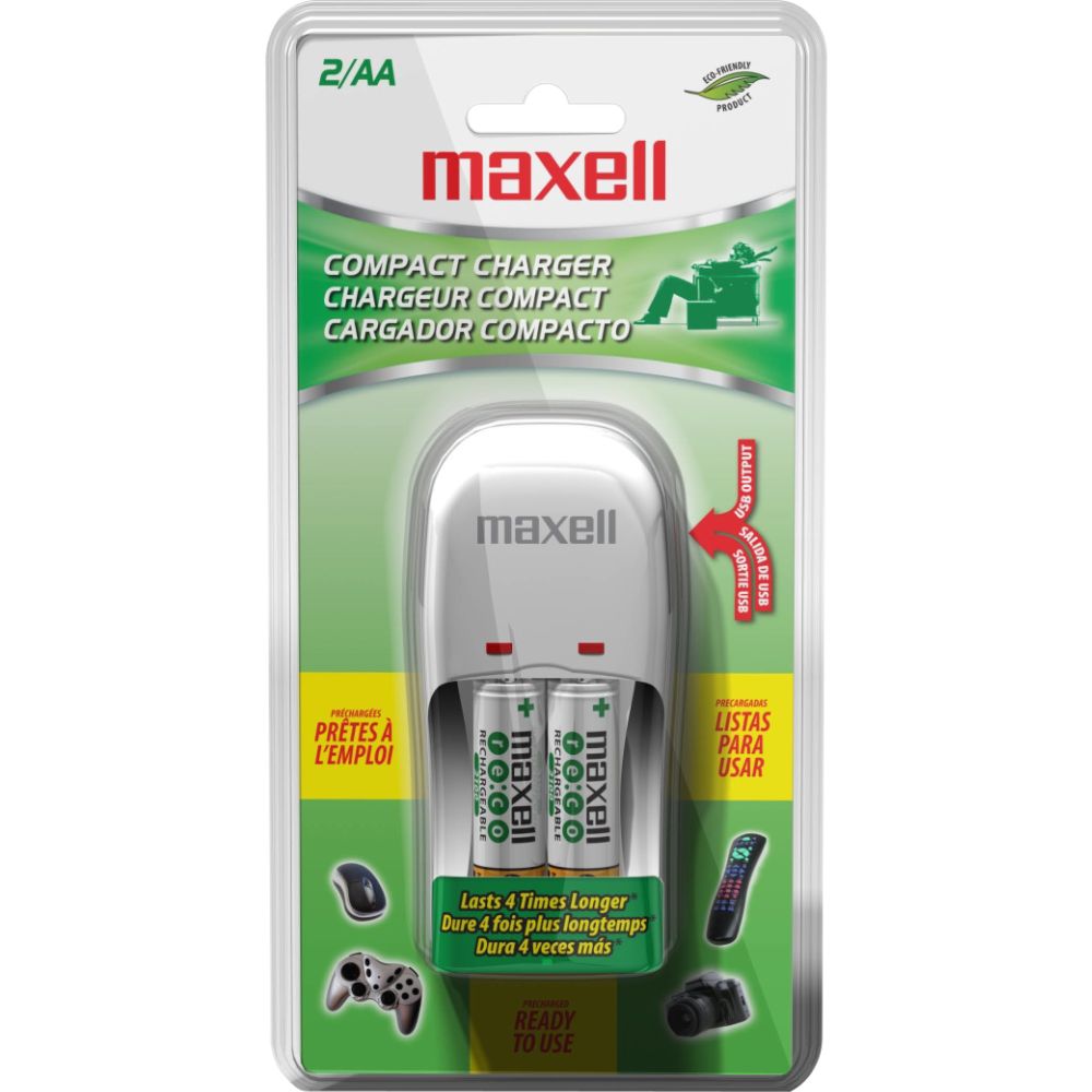 Maxell Compact USB Charger w/ 2 AA Batteries