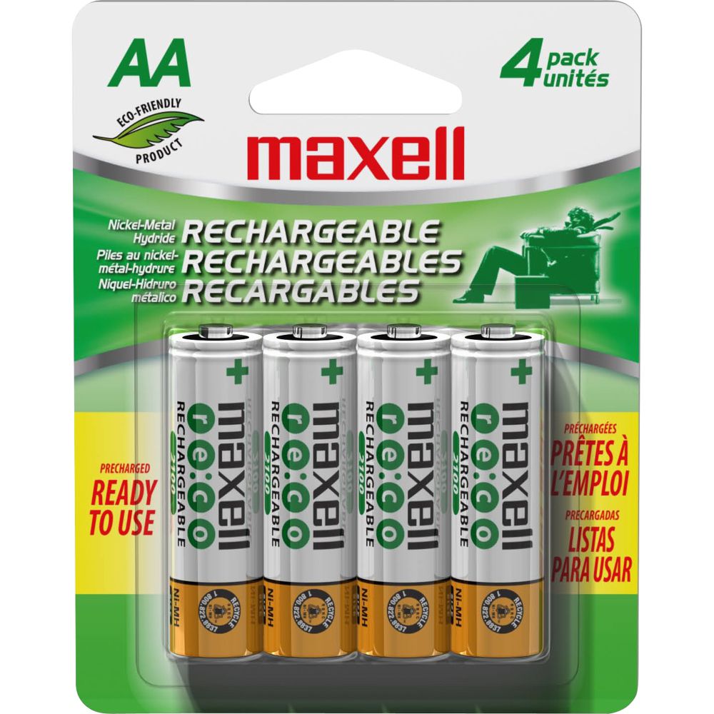 Maxell RE-CO Rechargeable Nickel-Metal Hydride Batteries - 4 Pack