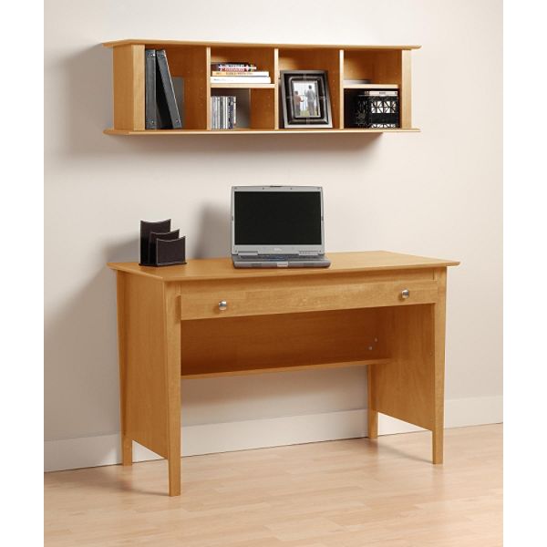 Prepac Maple Contemporary Computer Desk & Wall Mounted Desk Hutch