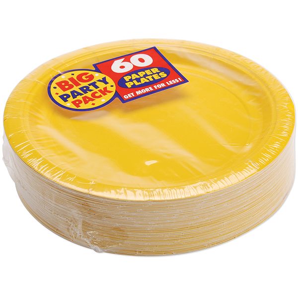Amscan Big Party Pack Dinner Paper Plates 9" 60/pkg-sunshine Yellow 650013-09