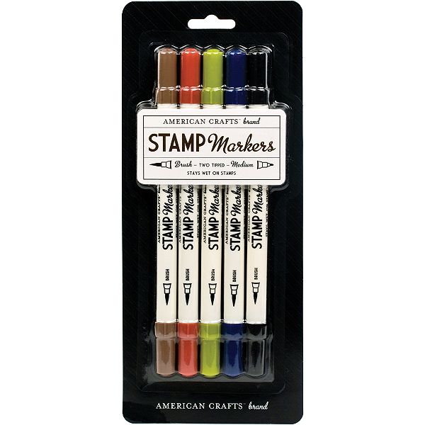 American Crafts Two Tipped Stamp Marker 5/pkg 626-28
