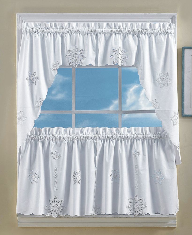 Teller Enterprises Medallions Tier Curtains 100% Cotton 60 in. x 36 in. Color: White at Sears.com