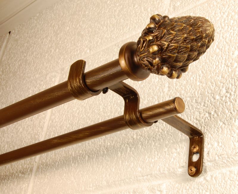 BCL Pine Cone Double Curtain Rod Set, Antique Gold Finish, 86" - 120" at Kmart.com