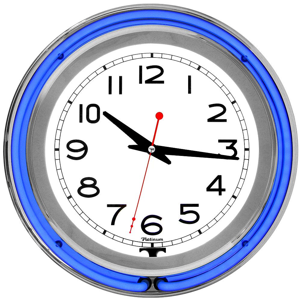 14 Inch Double Ring Neon Clock Blue Outer White Inner