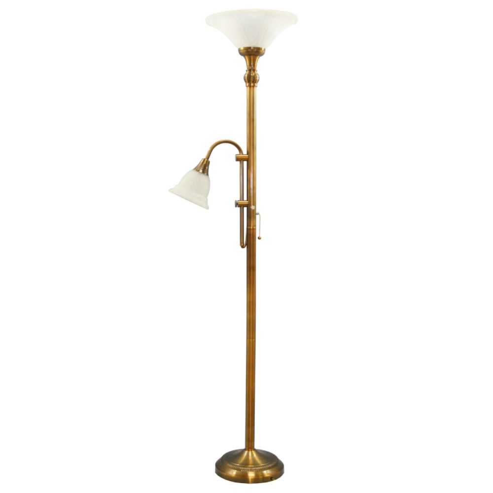 Grandrich Majectic Alabaster Glass Torchiere Floor Lamp w/Reading Lamp