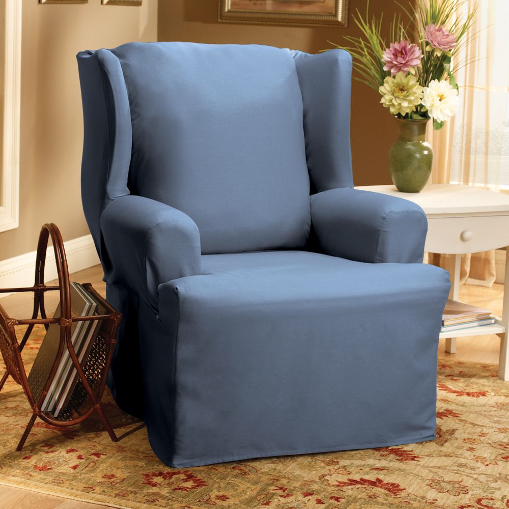 Sure Fit Cotton Duck Bluestone Wing Chair Slipcover at Sears.com