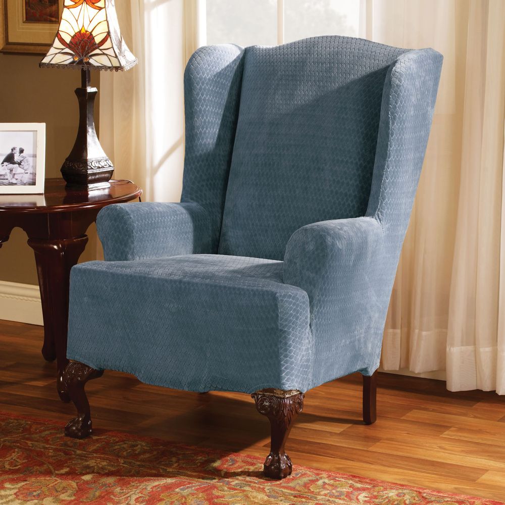 Sure Fit Stretch Royal Diamond Blue Wing Chair Slipcover at Sears.com