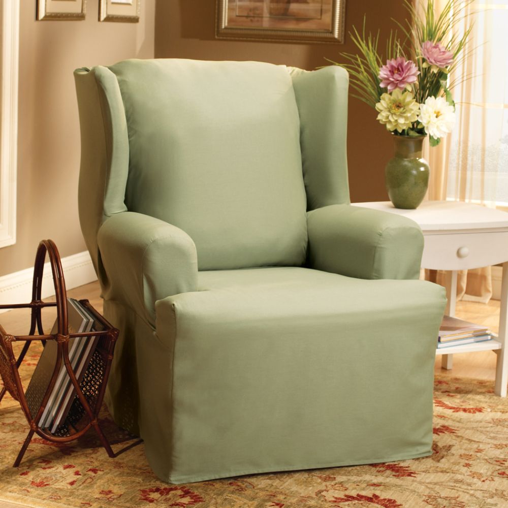 Sure Fit Duck Solid Sage Wing Chair Slipcover at Kmart.com