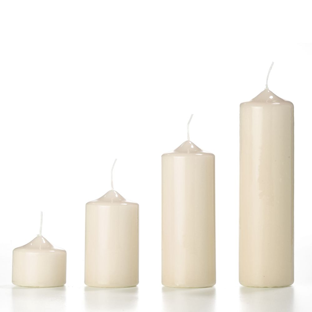 Just Candles 8'' Unscented Chamber Pillars, 3pk, Ivory