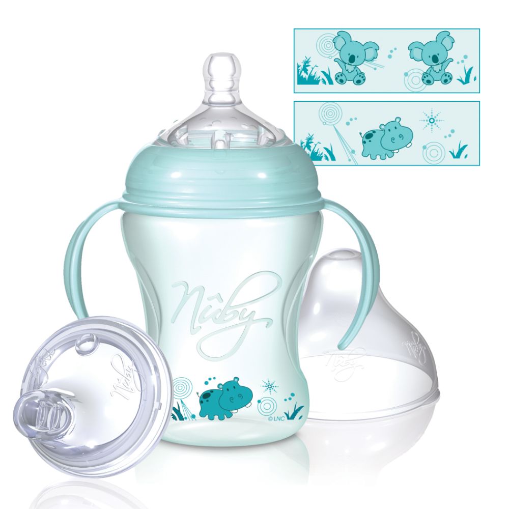 Luv N Care 8 oz. Light Aqua Tinted & Printed Medium Flow Bottle with Handles at Sears.com