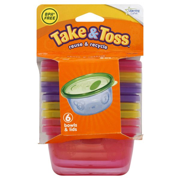 Learning Curve Take & Toss Bowls & Lids, 8 oz, 6 each