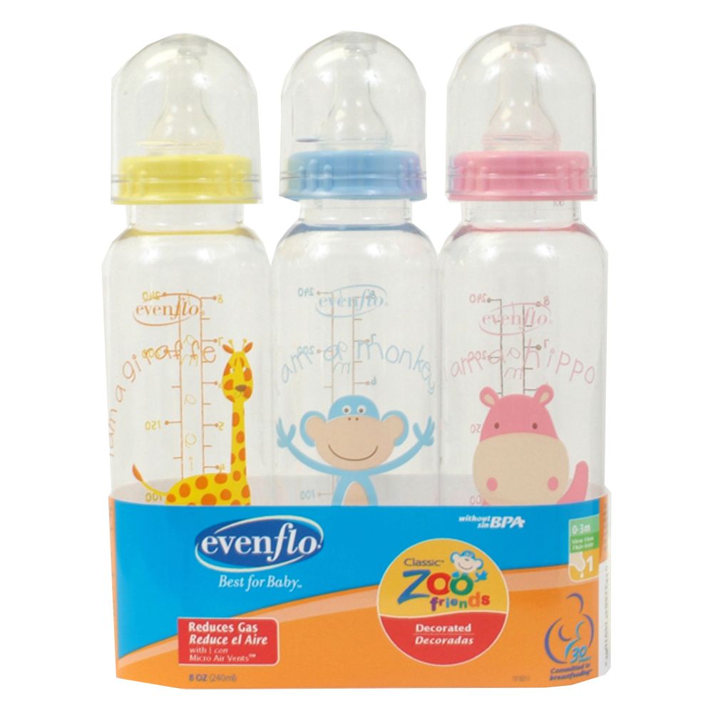 Evenflo Zoo Friends Polypropylene Bottle 8 oz., 3 Pack