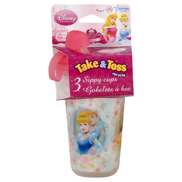 Disney Baby Take & Toss Sippy Cups, Disney Princess, 10 oz, 9M+, 3 cups