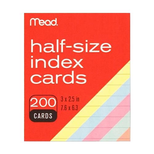 Half Size Index Cards Assorted Colors 3x25 200 Pack