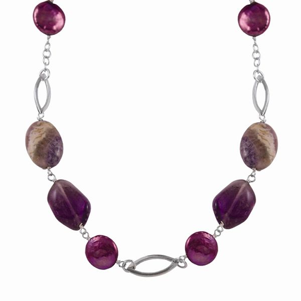 Cultured Freshwater Pearl Necklace Sterling Silver Purple Amethyst