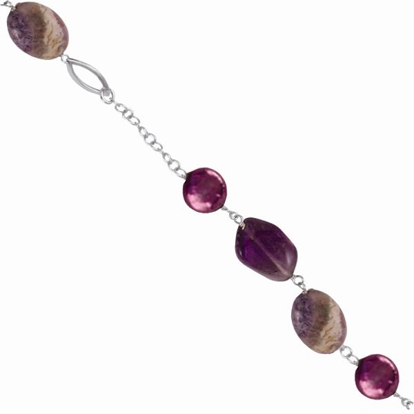 Cultured Freshwater Pearl Bracelet Sterling Silver Purple Amethyst