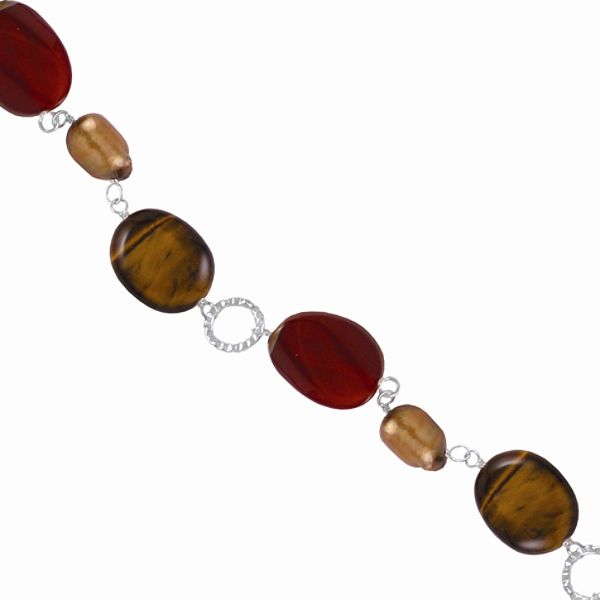 Cultured Freshwater Pearl Bracelet Sterling Silver Carnelian Tiger
