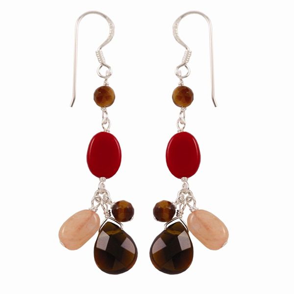 Cultured Freshwater Pearl Ear Rings Sterling Silver Carnelian Tiger