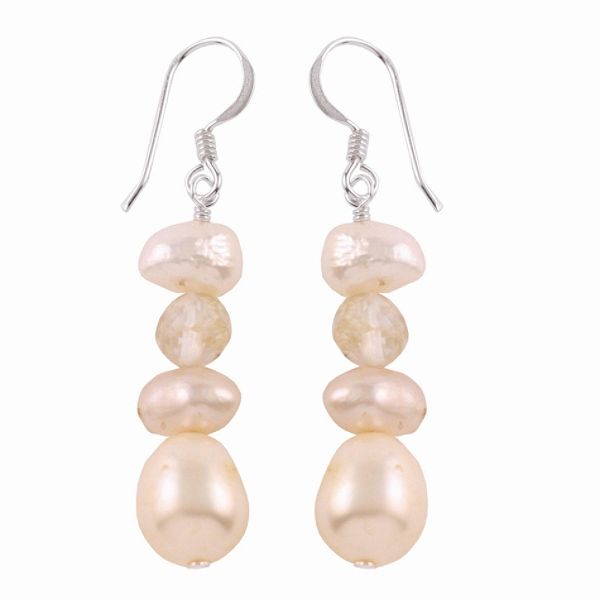 Cultured Freshwater Pearl Earrings Sterling Silver Rutilated Quartz