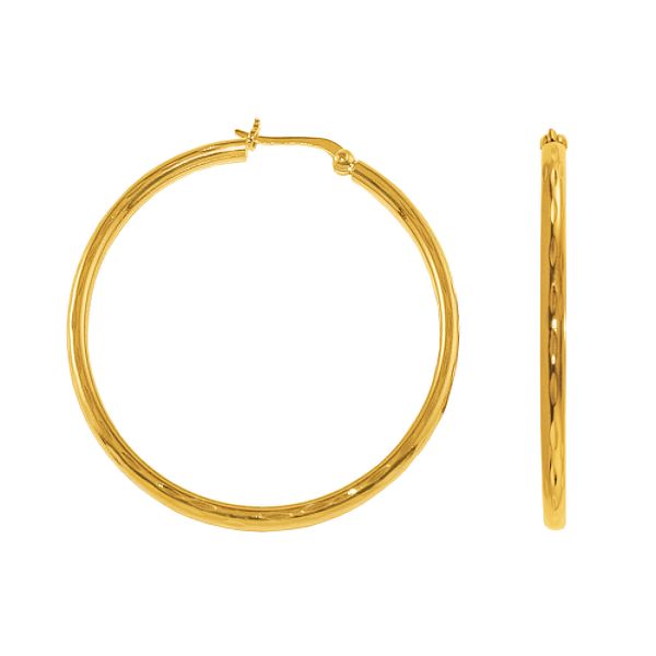 18k Yellow Gold Over Sterling Silver 3x50mmdiamond Cut Hoop Earrings 21825711