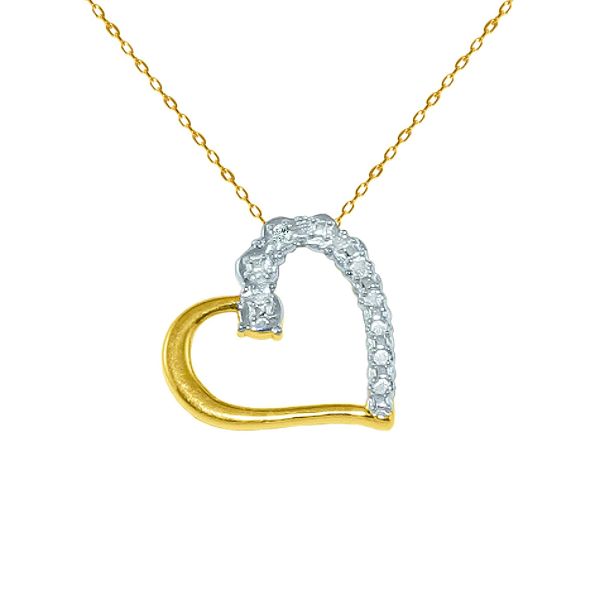 18K Yellow Gold Over Sterling Silver Heart Pendant with Diamond Accent