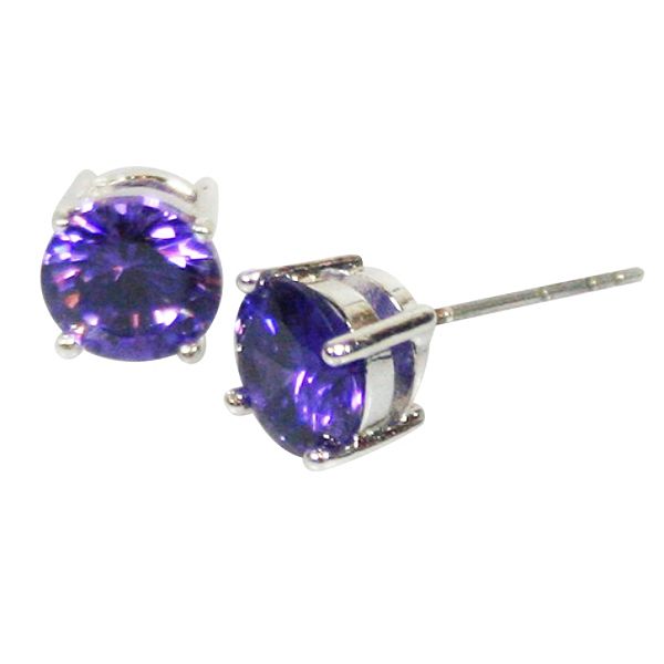 Amethyst Cubic Zirconia Round 8mmstud Earrings In Silvertone 217356R4K
