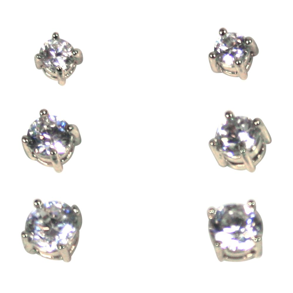 White Cubic Zirconia Round Stud Earring Trio in Silvertone at Kmart.com