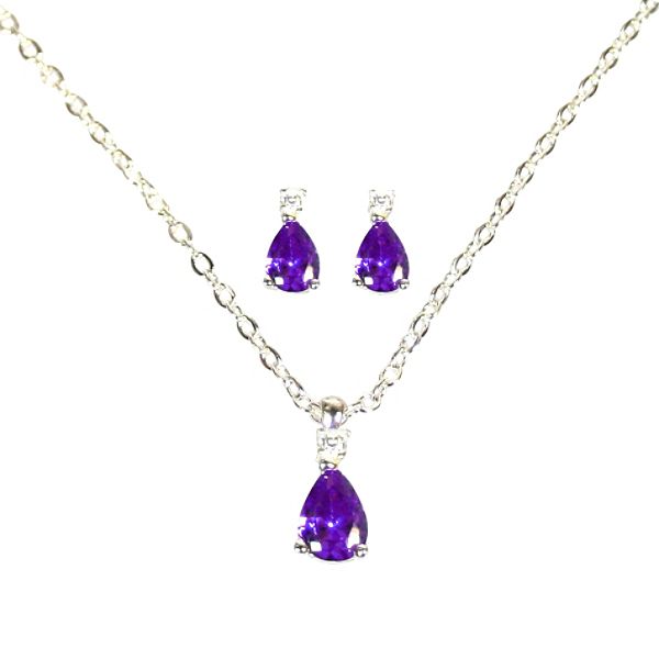 Amethyst Cubic Zirconia Birthstone Pendant And Earring Set In 221381R2K