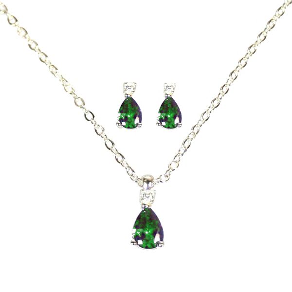 Emerald Cubic Zirconia Birthstone Pendant And Earring Set In