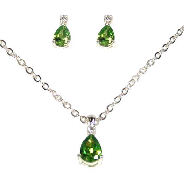 Peridot Cubic Zirconia Birthstone Pendant And Earring Set In