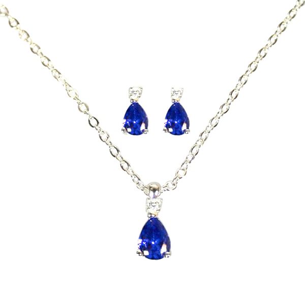Sapphire Cubic Zirconia Birthstone Pendant And Earring Set In
