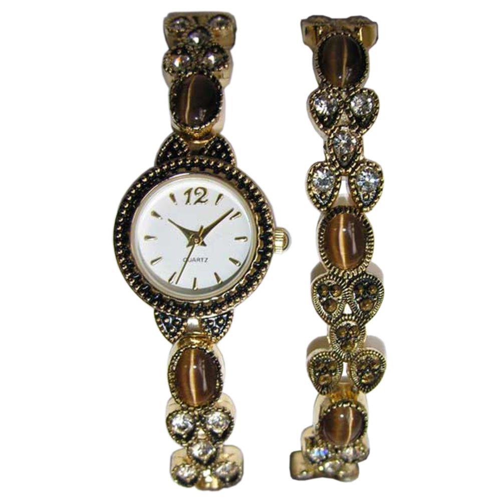 Jaclyn Smith Natural Cateye Rhinestone and Goldtone Watch and Bracelet Set at Sears.com