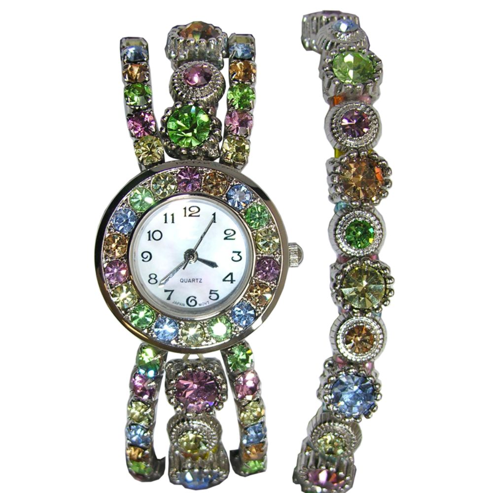 Jaclyn Smith Multi-Color Rhinestone and Silvertone Stretch Watch and Bangle Set at Sears.com