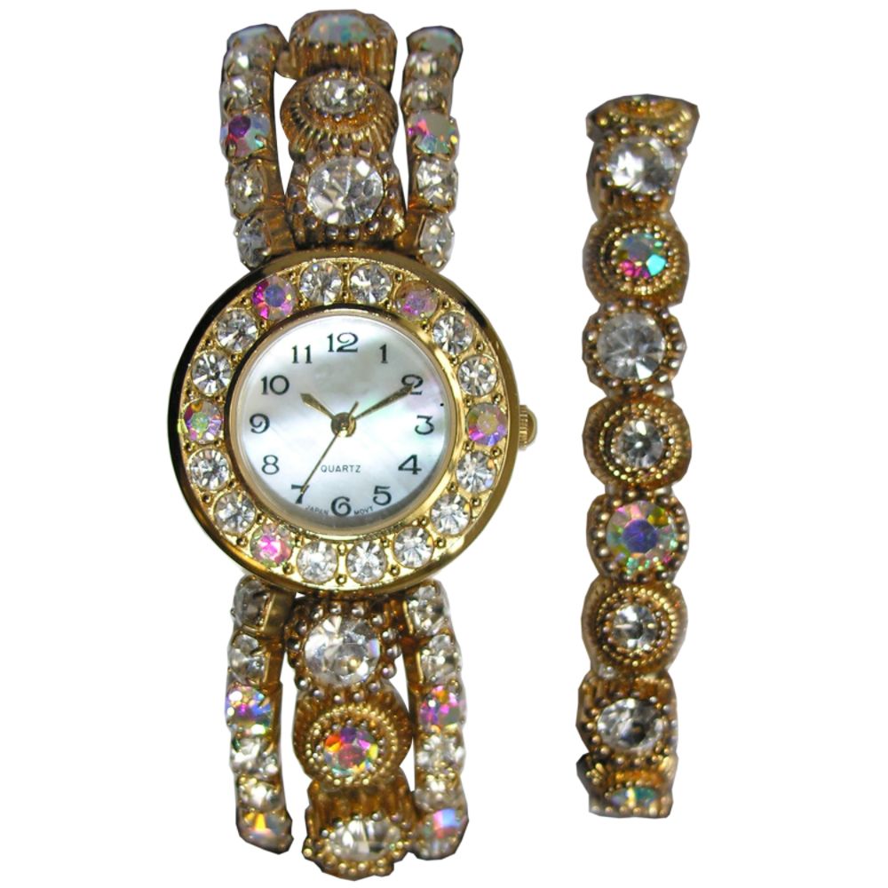 Jaclyn Smith Clear Rhinestone and Goldtone Stretch Watch and Bangle Set at Sears.com