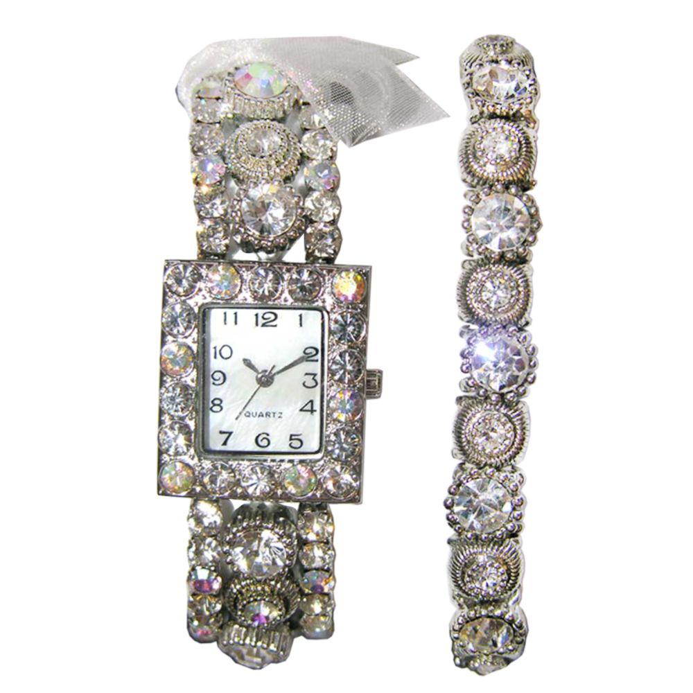 Jaclyn Smith Clear Rhinestone and Silvertone Watch and Bangle Set at Sears.com