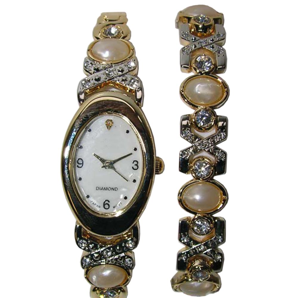 Jaclyn Smith Pearl and Two-tone Watch and Bangle Set at Sears.com