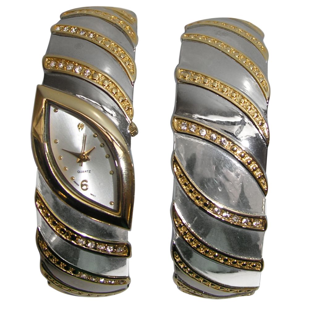 Jaclyn Smith Silvertone, Goldtone and Stone Accent Swirl Watch and Bangle Set at Sears.com