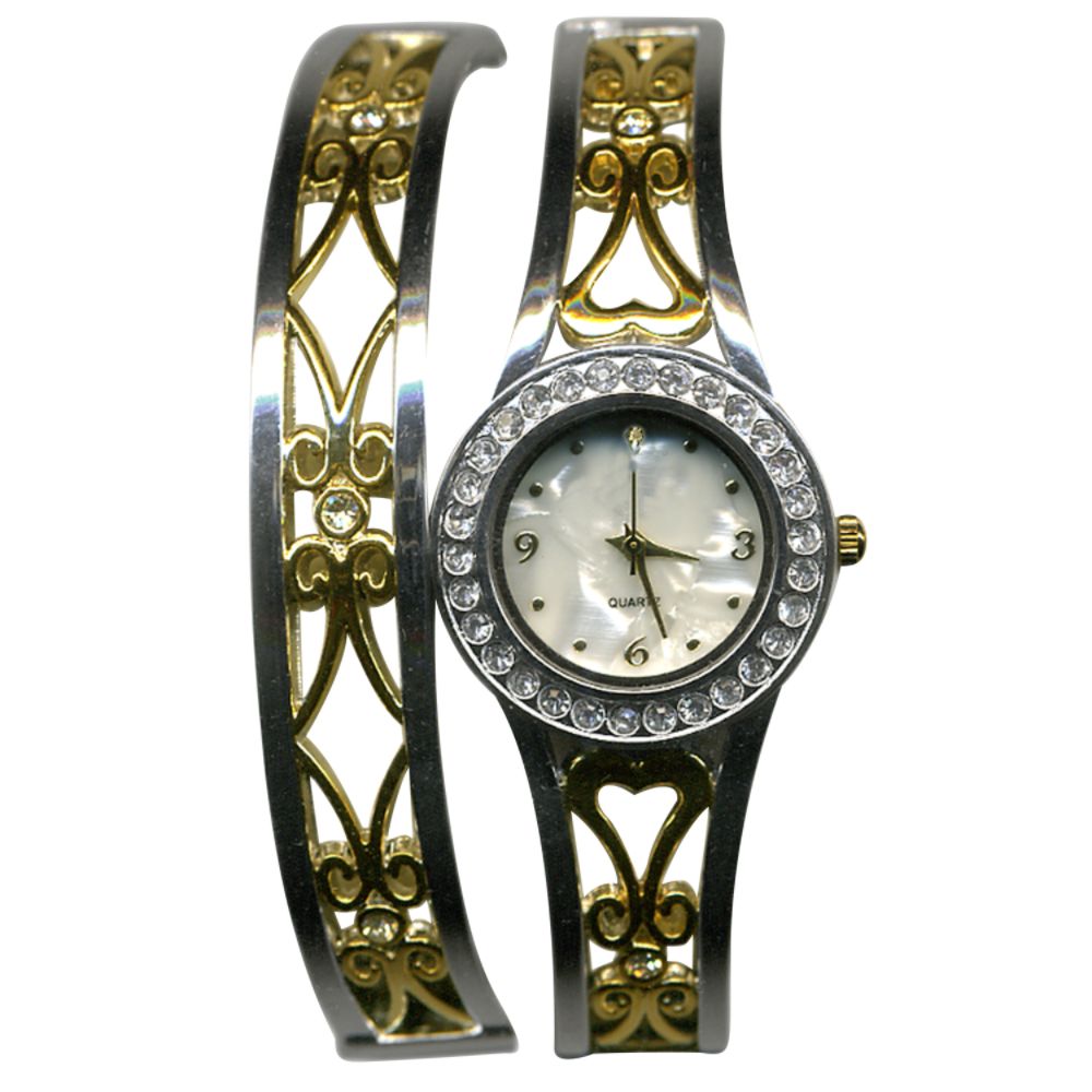 Jaclyn Smith Two-Tone Heart/Diamond and Clear Stone Watch and Bangle Set at Sears.com