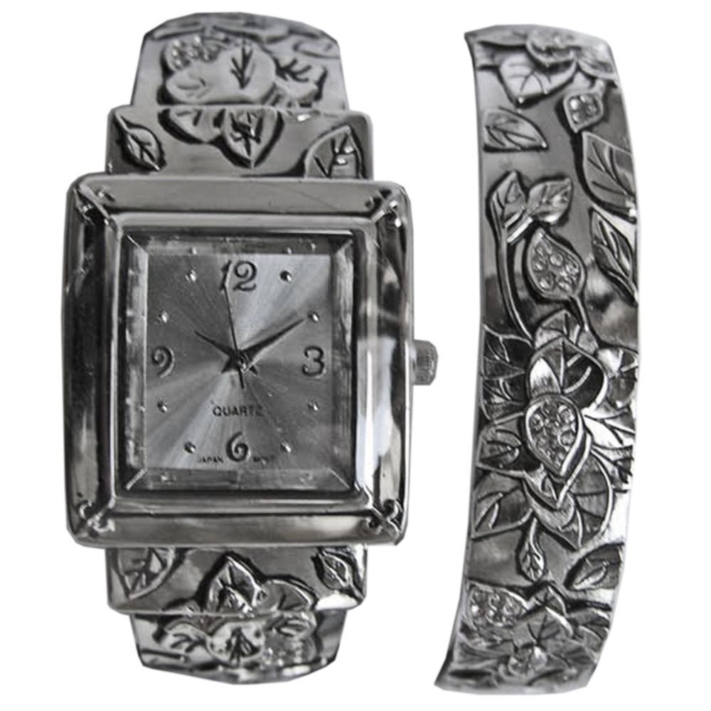 Jaclyn Smith Silvertone Flower Embossed Watch and Bangle Set at Sears.com