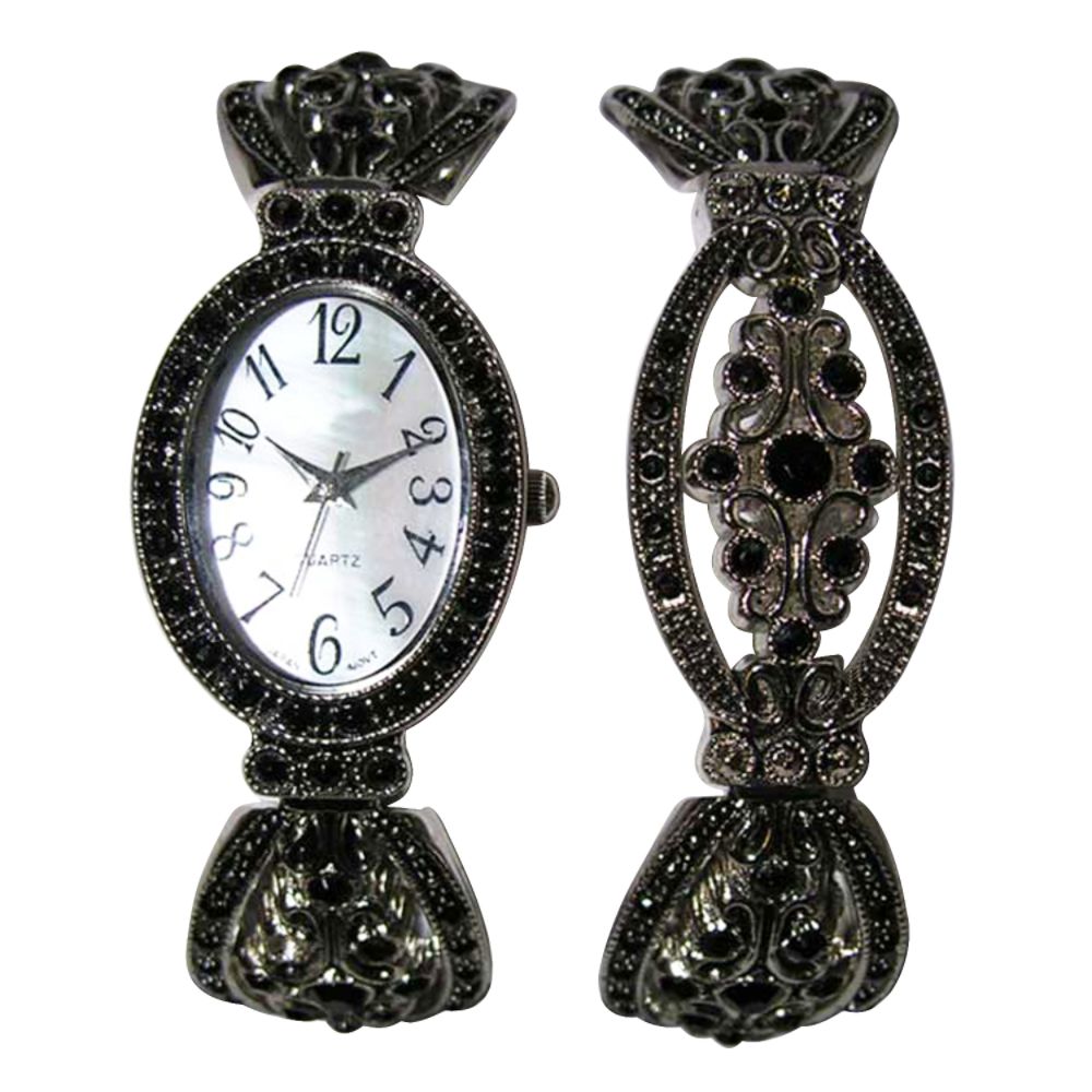 Jaclyn Smith Black Filagree and Black Stone Watch and Bangle Set at Sears.com