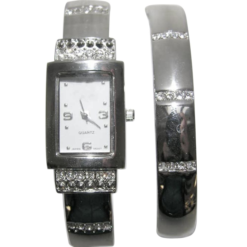 Jaclyn Smith Silvertone and Clear Stone Watch and Bangle Set at Sears.com
