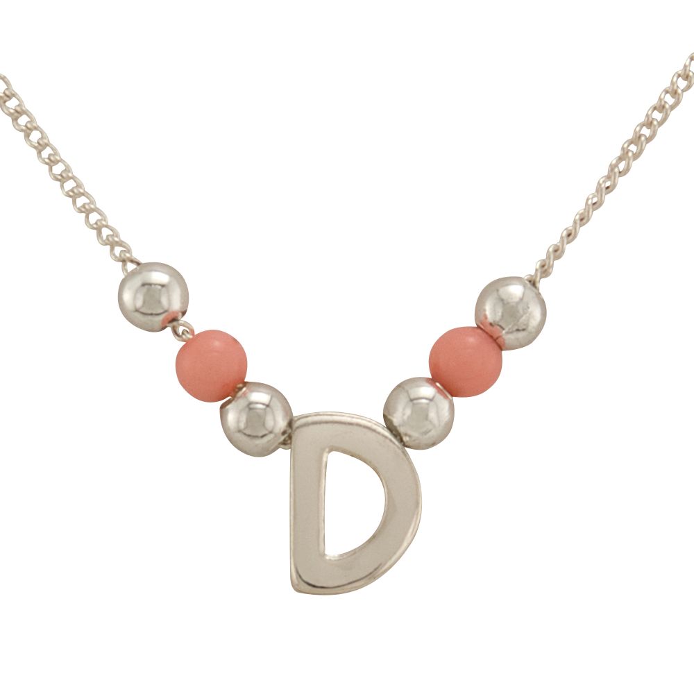 B*tween Initial Letter D and Bead Necklace in Silvertone
