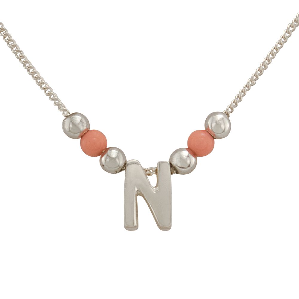 B*tween Initial Letter N and Bead Necklace in Silvertone