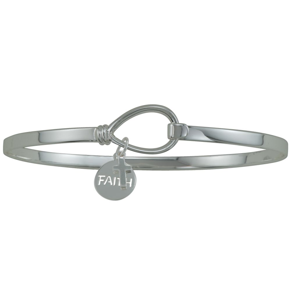 Sterling Silver Faith/Cross Drop Bangle