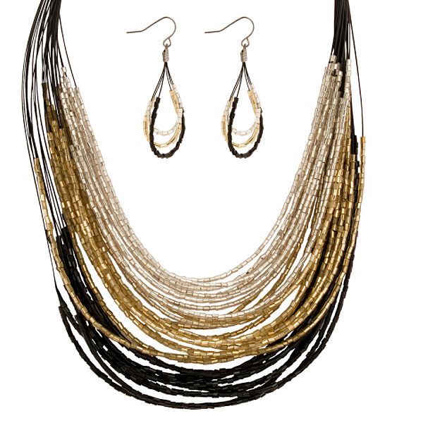 Accessories Woven Graduated Illusion Necklace With Glass Bead Set 84445-9-36